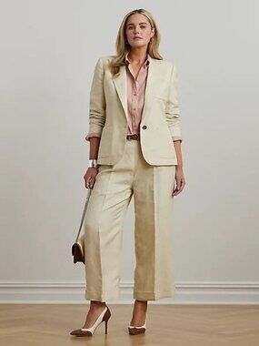 $185 Lauren Ralph Lauren Linen-Blend Twill Wide-Leg Pant Ivory Beige Size 20W